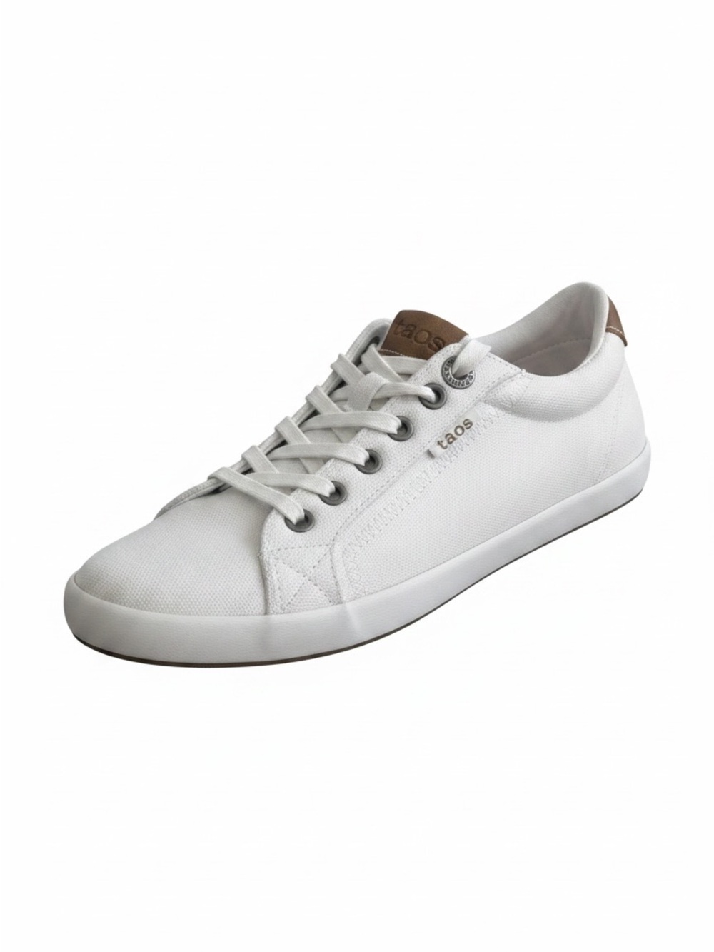 Taos Star Footwear White Canvas Lace-Up Sneaker with Brown Heel Accent 7